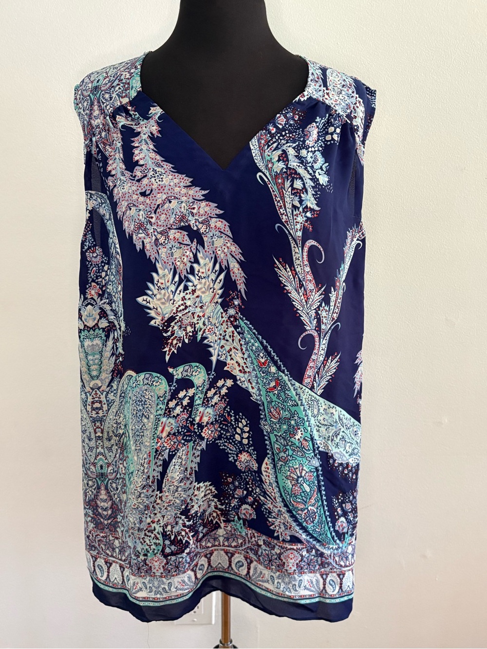 Violet & Claire Navy Floral Paisley Tank with Aqua and Coral Accents 3X